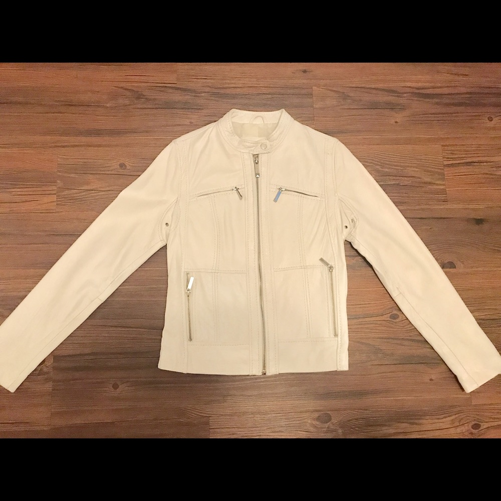 Michael Kors white leather jacket