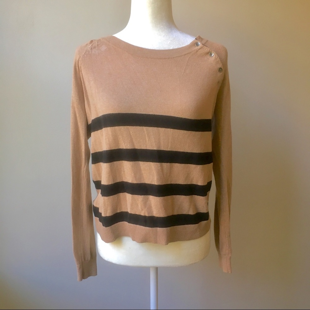 Ann Taylor LOFT Classic Stripe Button Crew