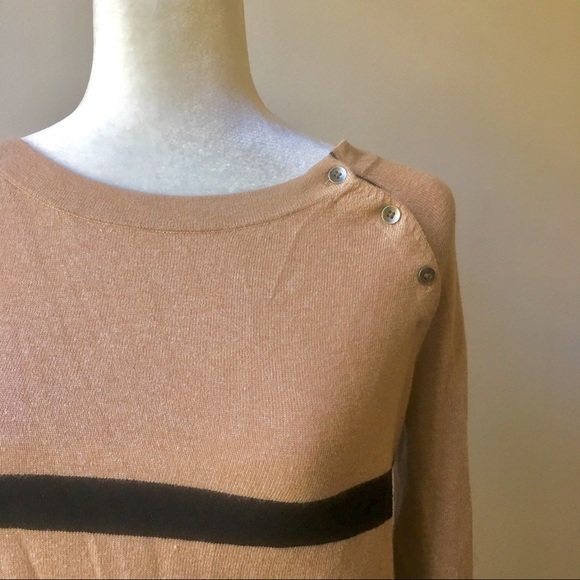 Ann Taylor LOFT Classic Stripe Button Crew - Picture 2 of 5