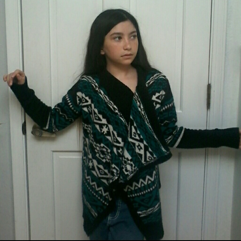 black and teal aztec cartigan