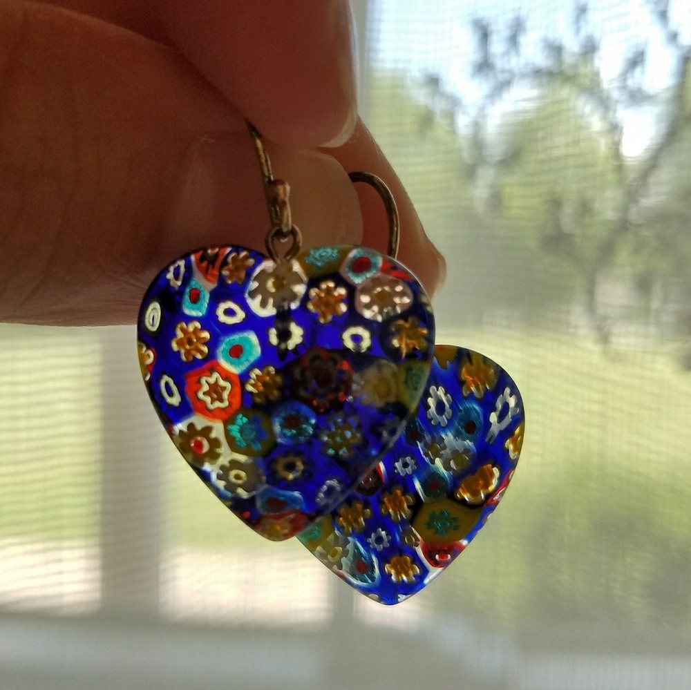 Stained glass heart shaped earrings