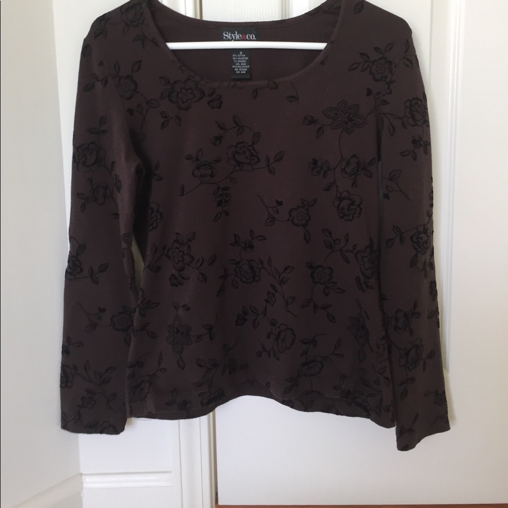 Brown top with flower embellishment