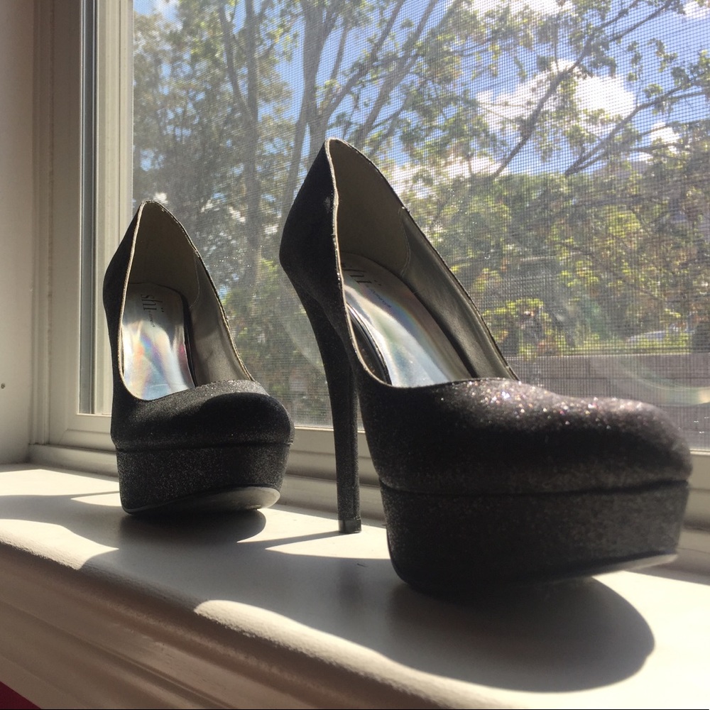 High heel sparkly platform shoes
