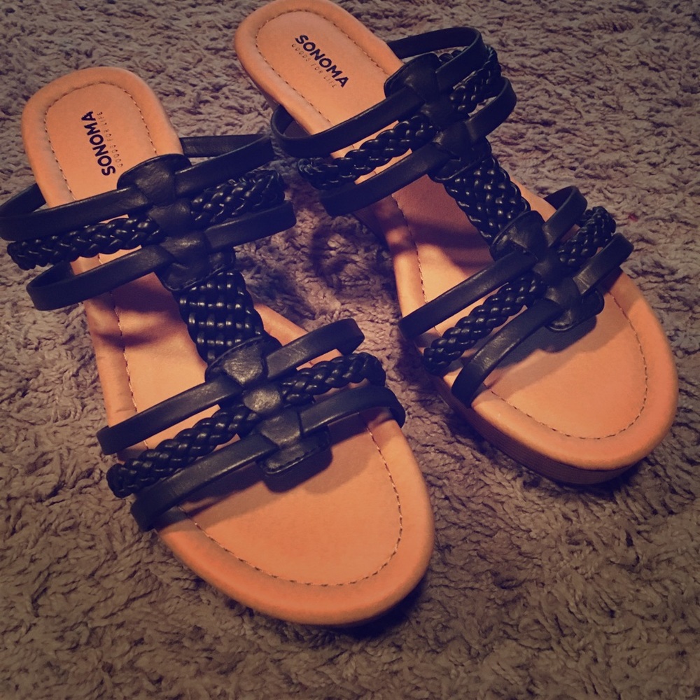 Black/tan wedges size 6 1/2 never worn