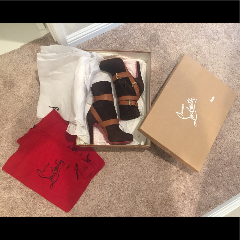 Authentic Christian Louboutin Brown Suede Boots
