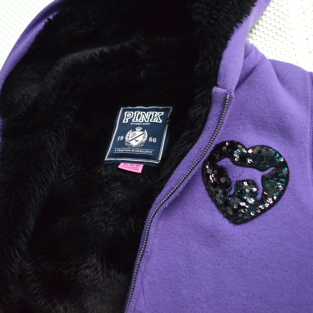 VS PINK Sequin Faux Fur Hoodie Limited Edition