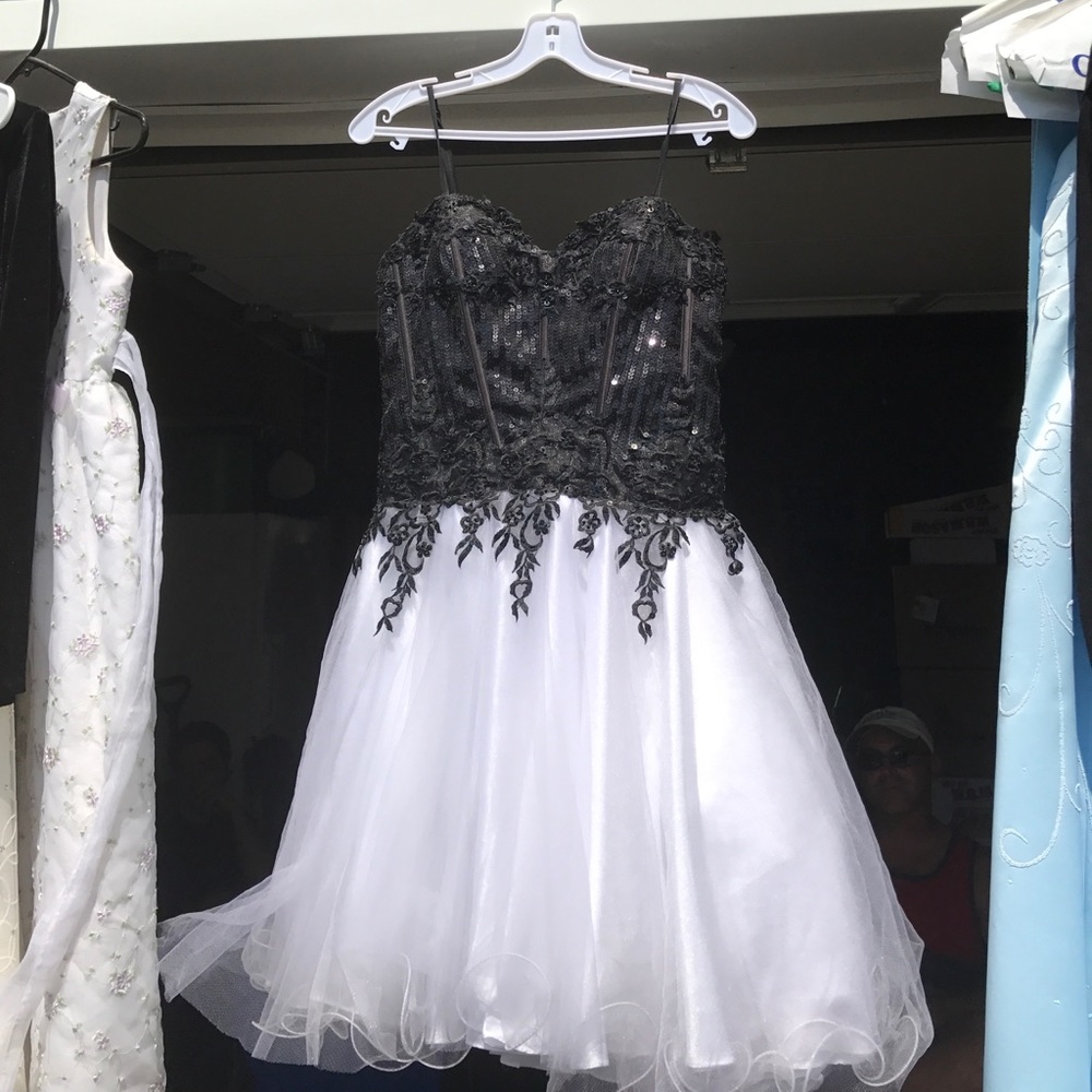 Semi formal Black and White ruffled dress