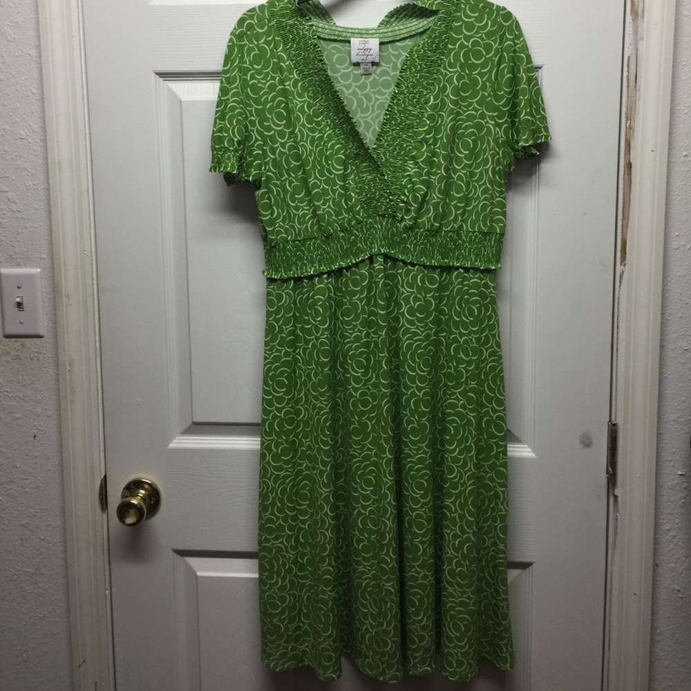 Woman's green floral dress