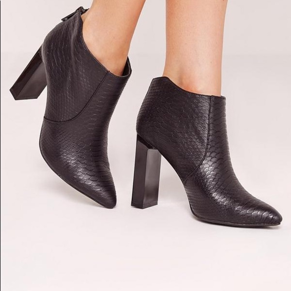 Missguided Squared Heel Croc Ankle Booties - New