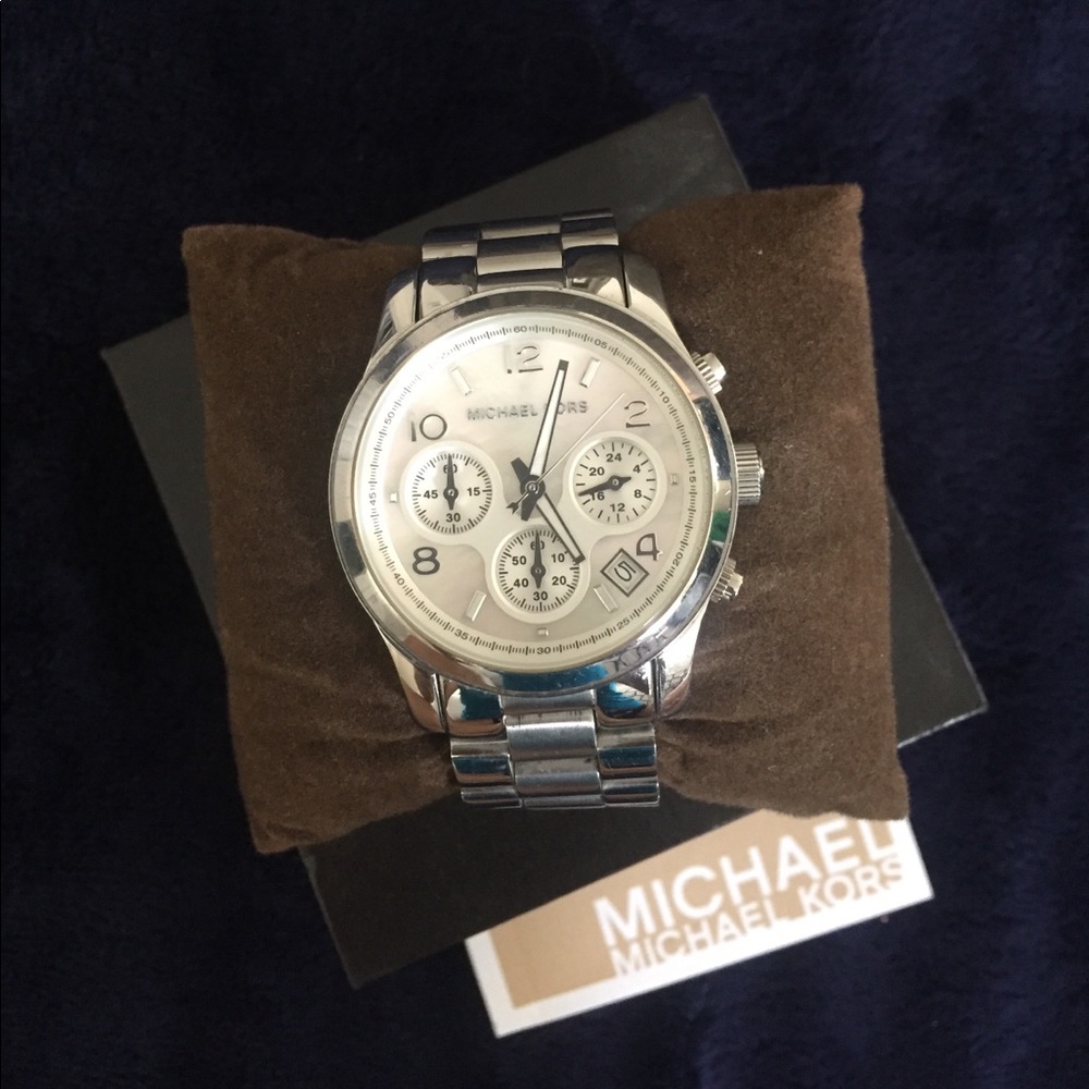Michael Kors silver pearl face watch (women’s)
