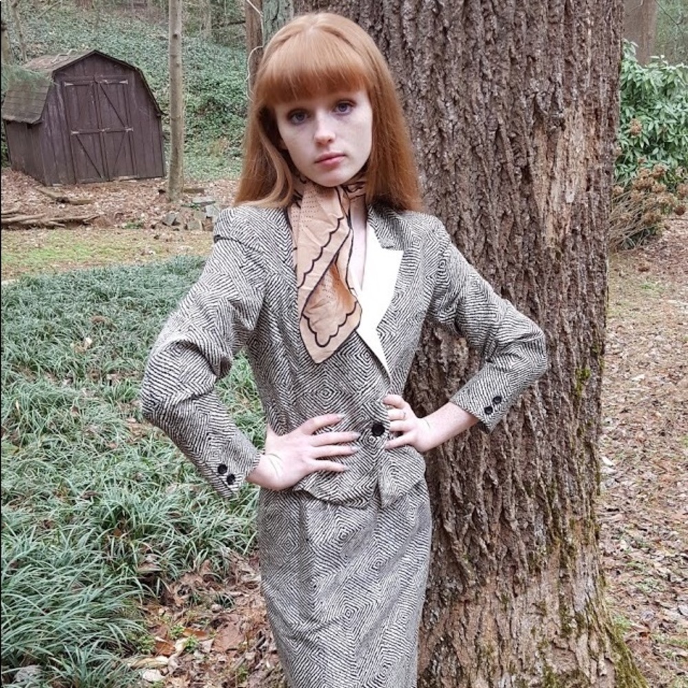 Soo Yung Lee Silk Suit B&W