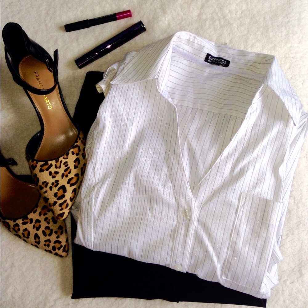 Express White Shirt w/Silver & Black Pinstripes