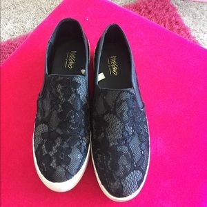Platform lace slip ons