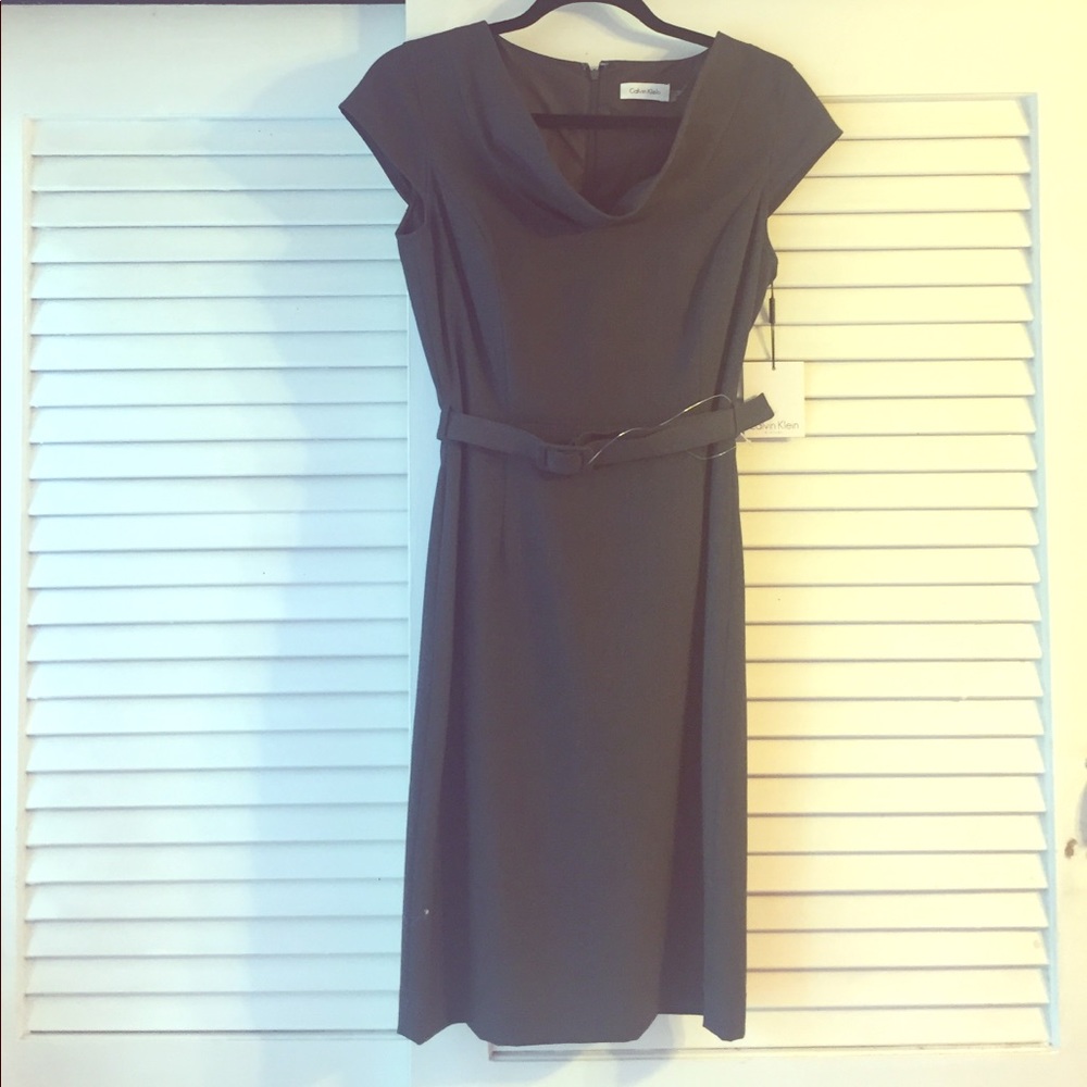 NWT Calvin Klein cowl neck belted dress