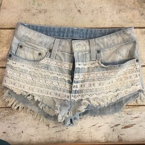 LF lace denim shorts