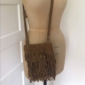Zara tan suede fringe crossbody bag