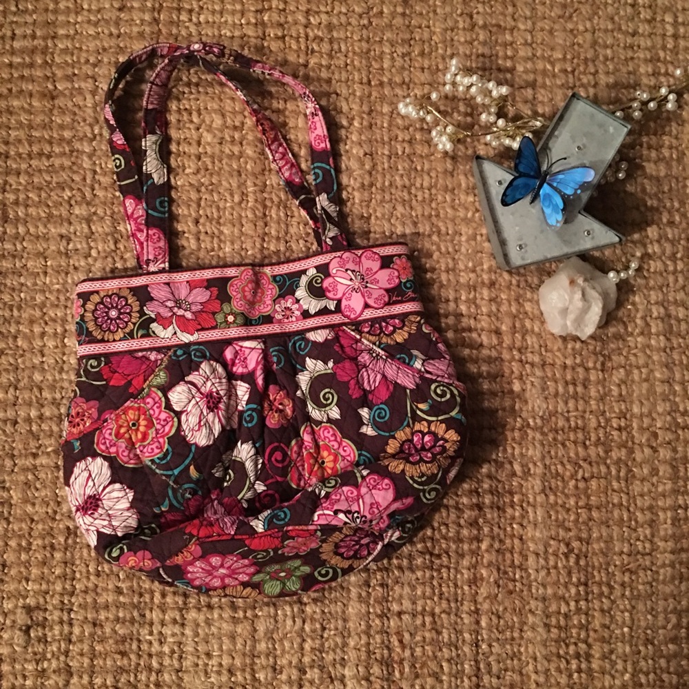 Vera Bradley Purse Pink& Brown w/pockets & handle