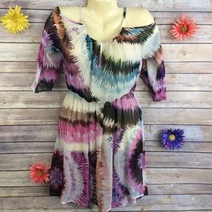 Pinkerton Cold Shoulder Water Color Peasant Dress