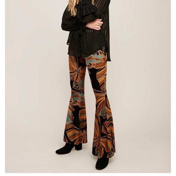 Free People Pants Jumpsuits Velvet Butterfly Bell Bottoms Poshmark