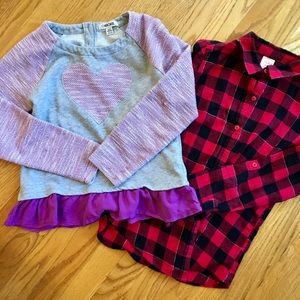 Girls Buffalo Plaid and Heart shirts