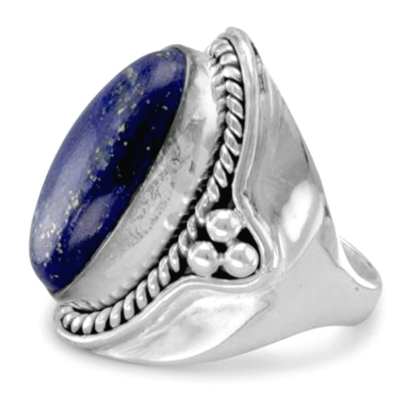 OXIDIZED STERLING SILVER LAPIS RING - Picture 2 of 3