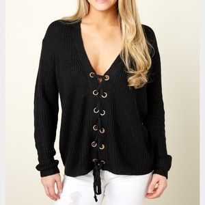 Lace up black sweater