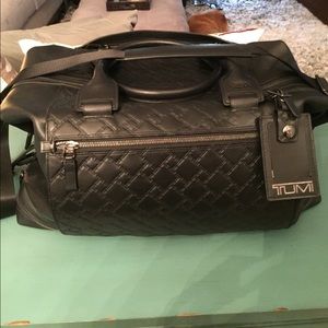 TUMI Black Leather Duffle Bag