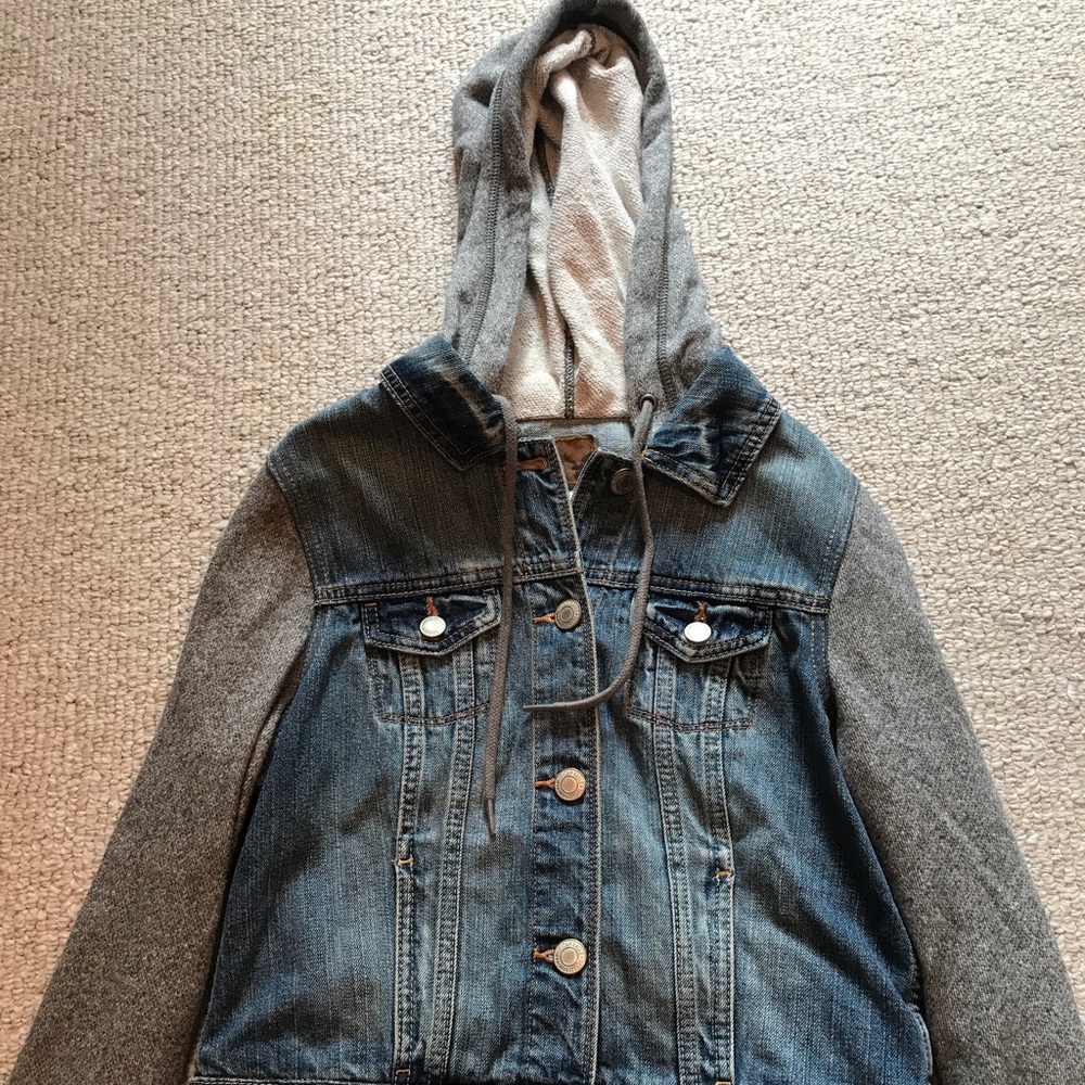 Denim Jacket with sweatshirt hood and sleeves