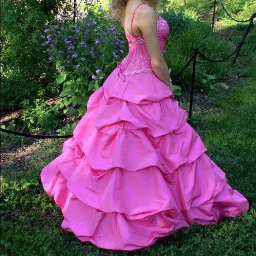Hot pink formal gown with corset back