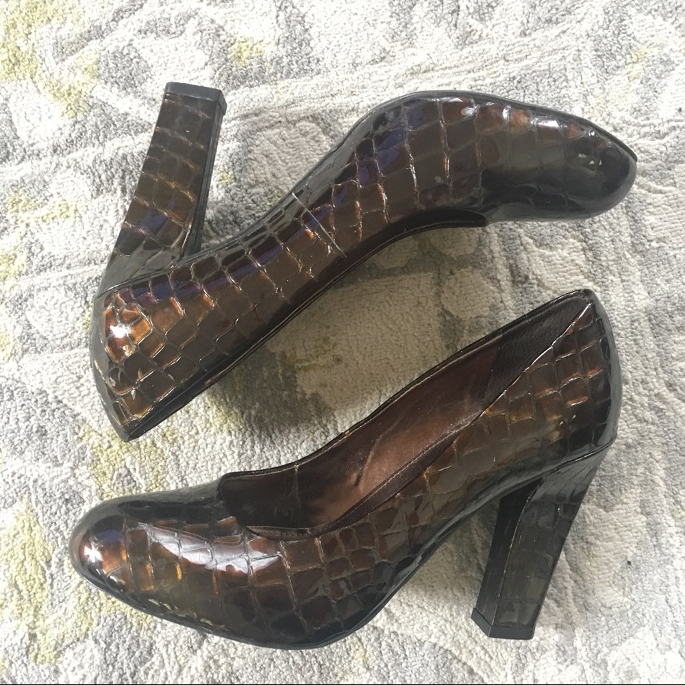 Metallic Brown Croc Heels