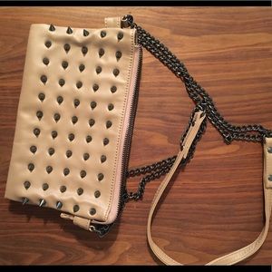 Deena & Ozzy small studded tan shoulder bag clutch