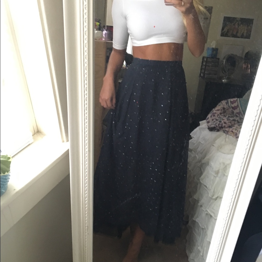 Kimichi Blue Navy Silver sequined high low Skirt