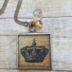 Soldered glass crown necklace, T monogram