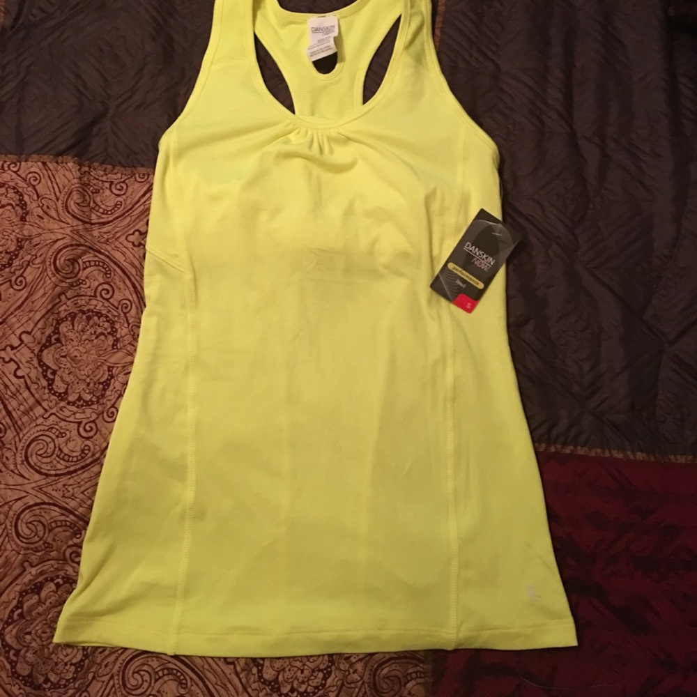Bright yellow women's work out top.