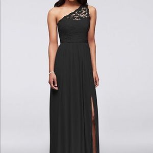 Davids Bridal one shoulder black prom dress
