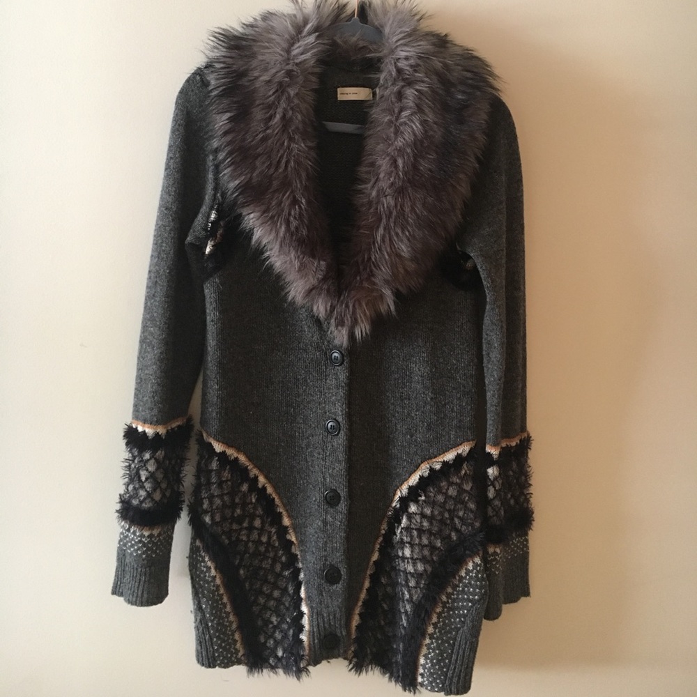 Anthropologie winter cardigan w/ detachable collar