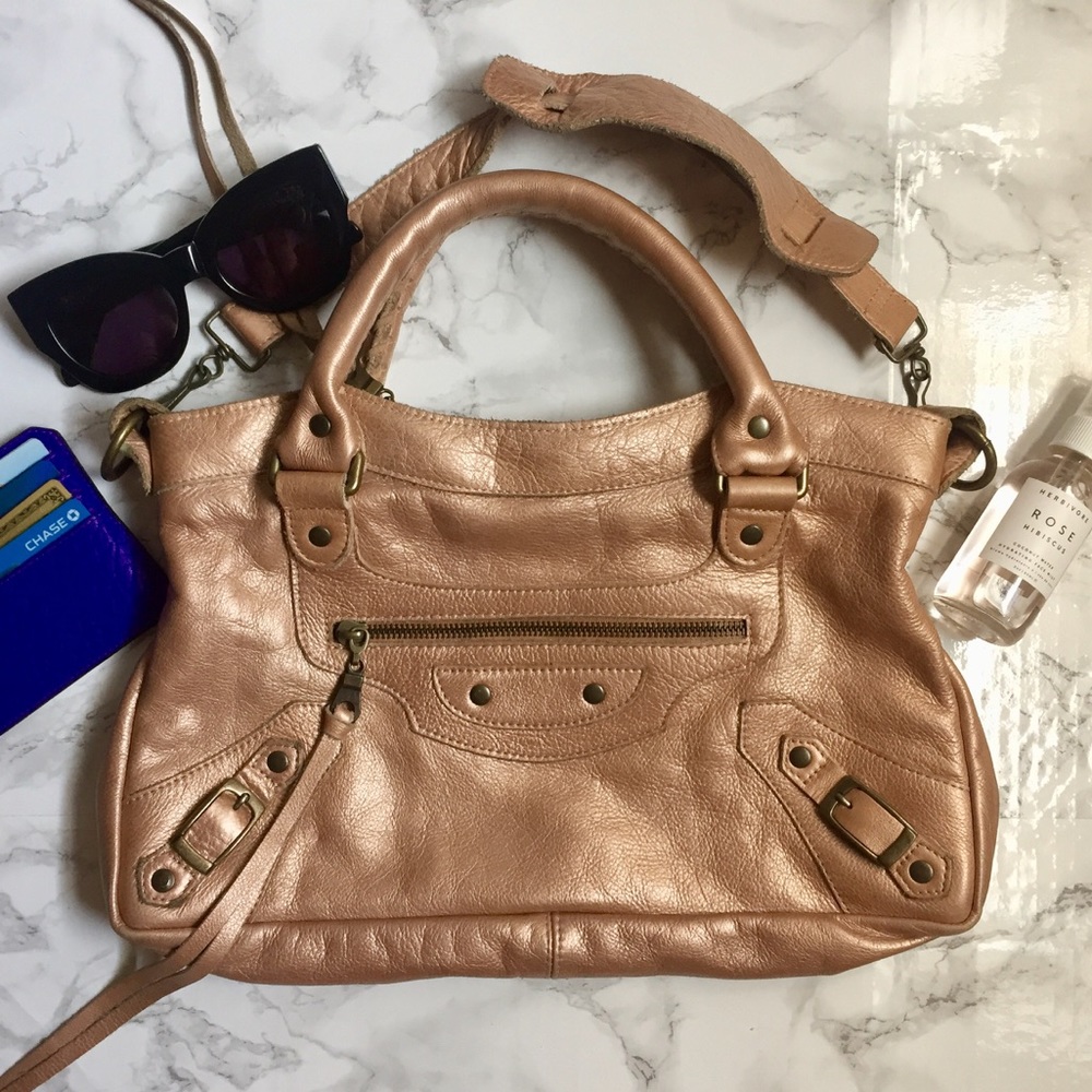 Leather rose gold handbag