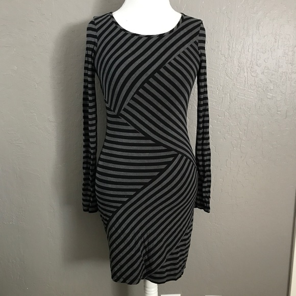 Gray & Black Stripe Bodycon Dress - Picture 1 of 4