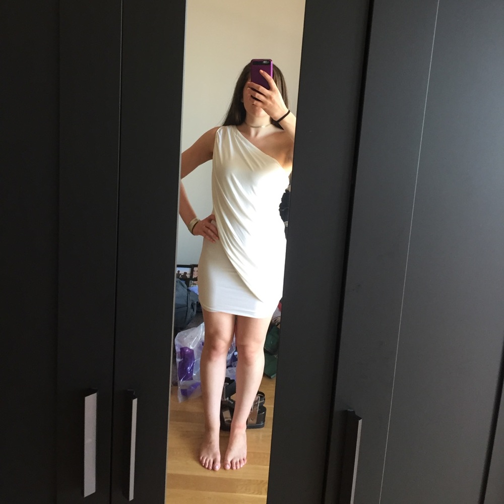 BCBGMAXAZRIA white one-shoulder dress