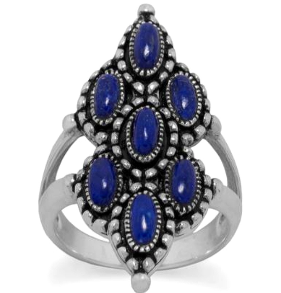 ORNATE OXIDIZED STERLING SILVER LAPIS RING