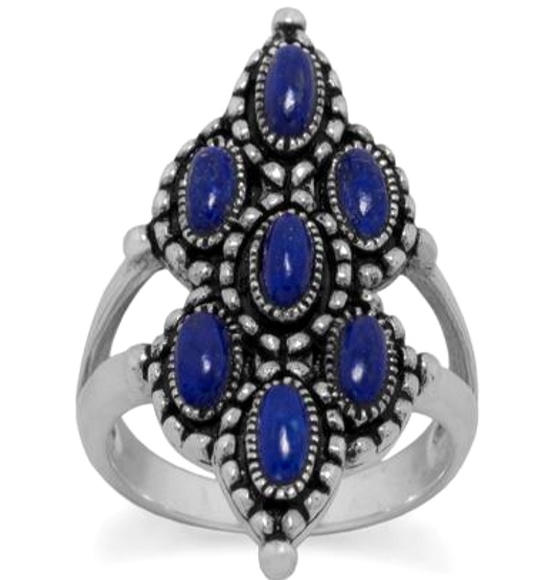 ORNATE OXIDIZED STERLING SILVER LAPIS RING - Picture 1 of 2