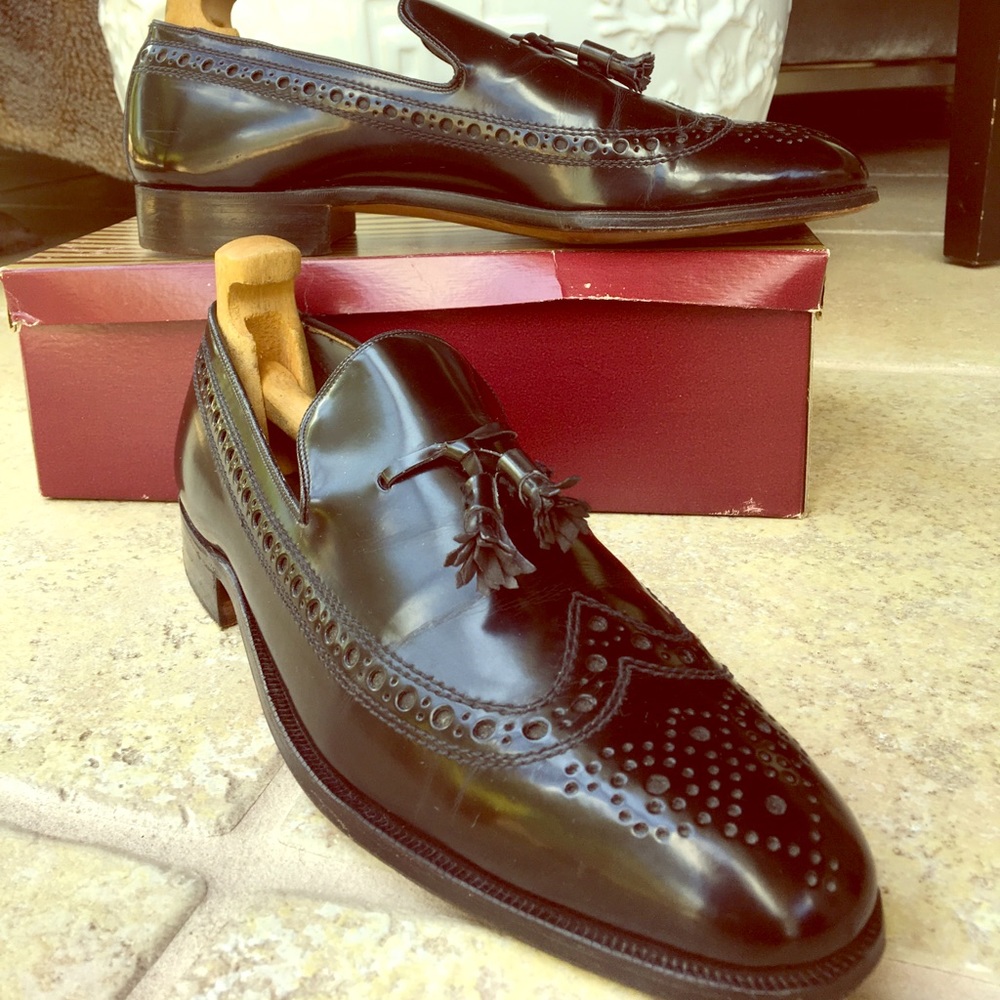 Vintage Nunn Bush black leather wingtip loafers