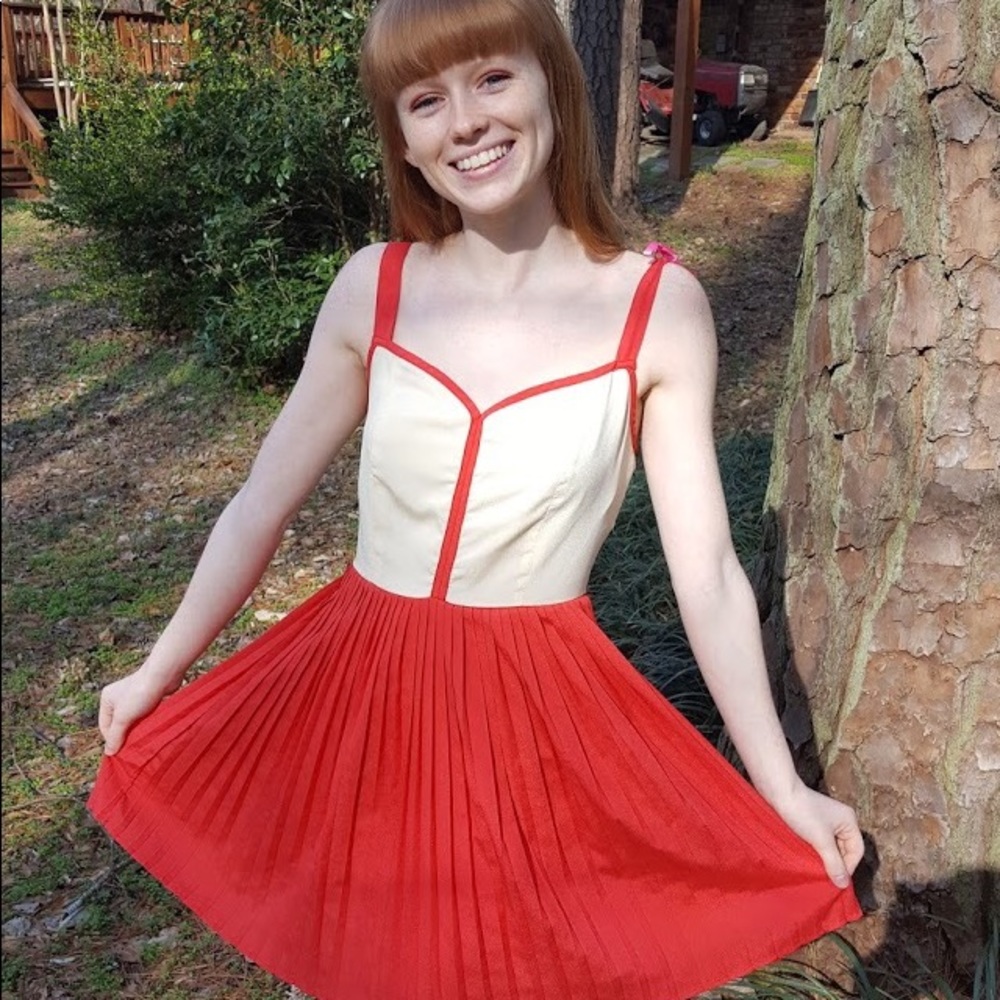 Handmade Coral and Cream Dress