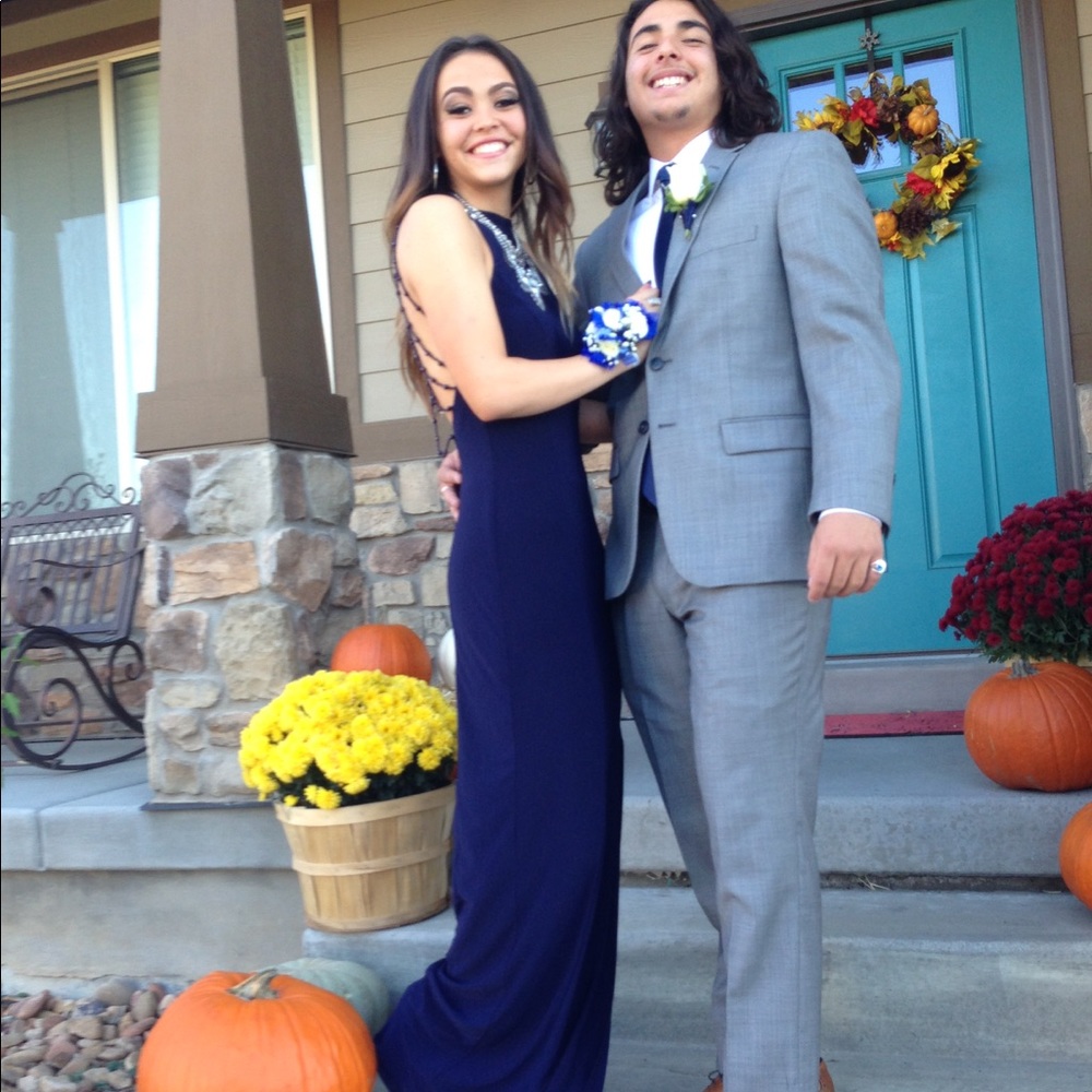 Navy blue prom dress worn 1 time! - Picture 3 of 3