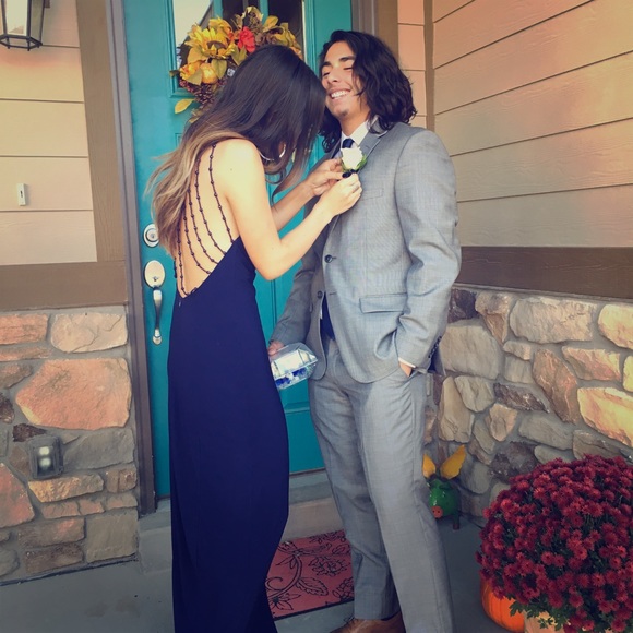 Navy blue prom dress worn 1 time! - Picture 2 of 3