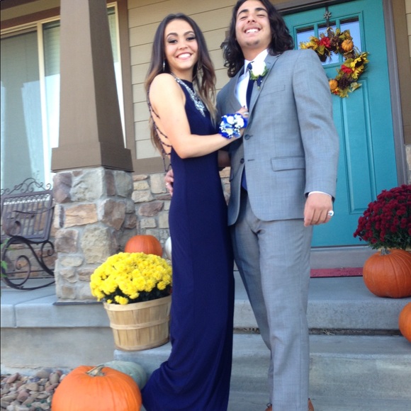 Navy blue prom dress worn 1 time! - Picture 3 of 3