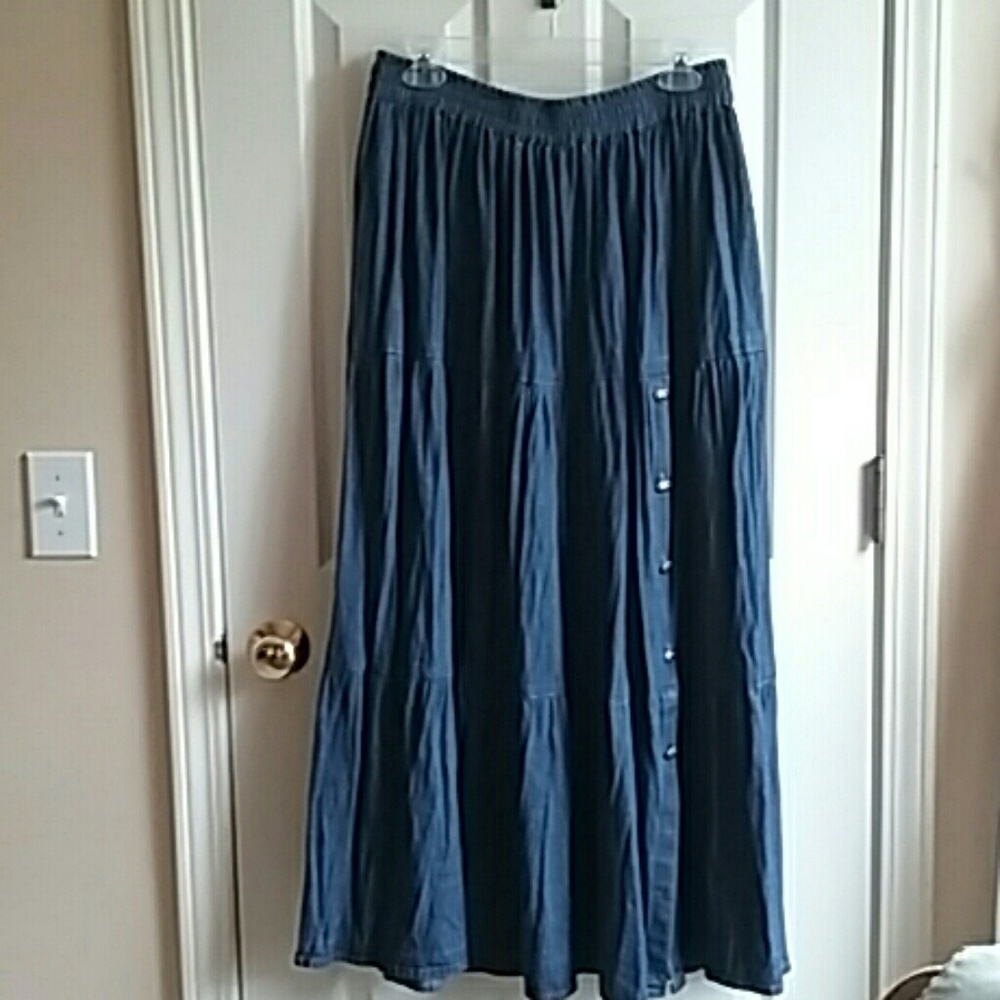 3 tiered denim maxi skirt