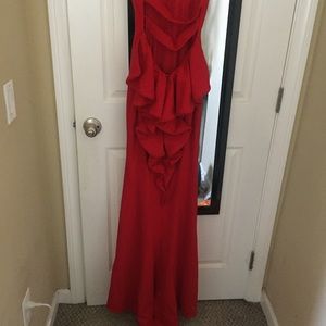 Red halter top formal dress