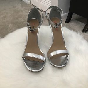 Silver open toe heels