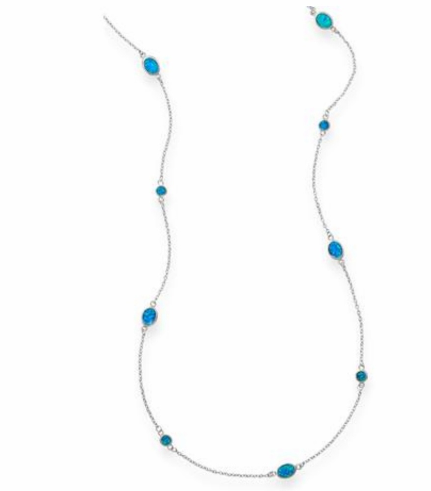 46" MULTISHAPE SYNTHETIC BLUE OPAL NECKLACE